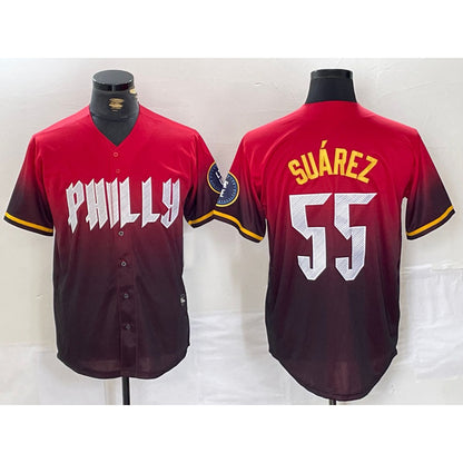 Philadelphia Phillies #55 Ranger Suarez Red RONA 2024 City Player Number Cool Base Jersey 2
