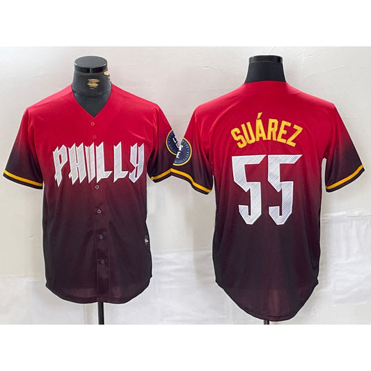 Philadelphia Phillies #55 Ranger Suarez Red RONA 2024 City Player Number Cool Base Jersey 2