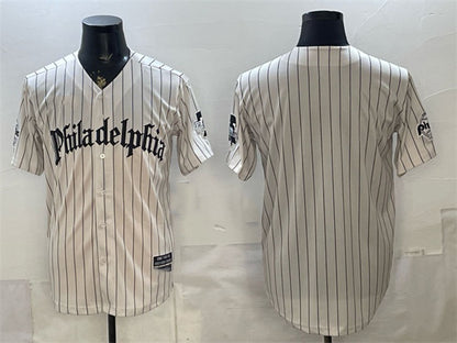 Philadelphia Phillies Blank Cream RONA Pinstripe Gothic Vapor Limited Stitched Jersey