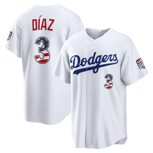 Los Angeles Dodgers #3 Edwin D¨ªaz USA 250 Fourth of July Home Stadium Jersey - White RONA