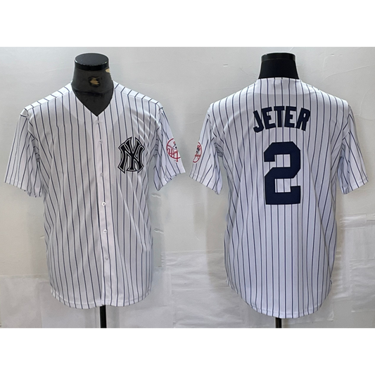 New York Yankees #2 Derek Jeter Name White RONA With Patch 2024 Cool Base Stitched Jersey