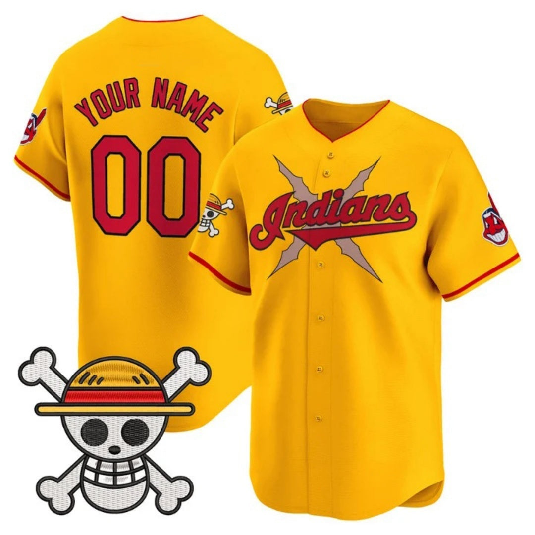 Custom Cleveland Indians x One Piece Gold RONA Vapor Premier Limited Jersey - Stitched