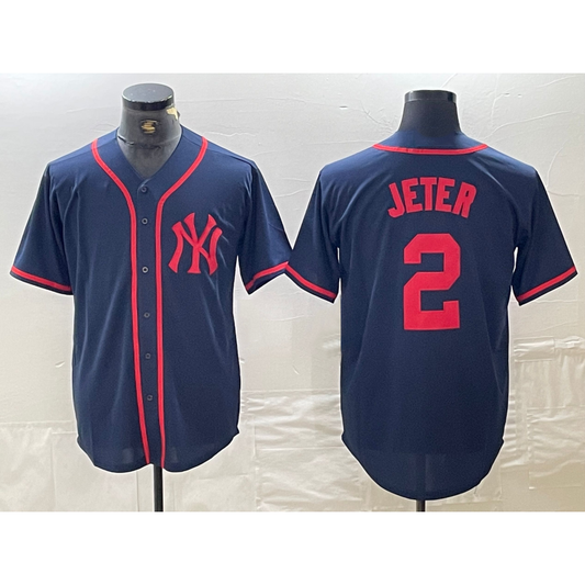 New York Yankees #2 Derek Jeter Navy Red RONA Fashion Cool Base Jersey