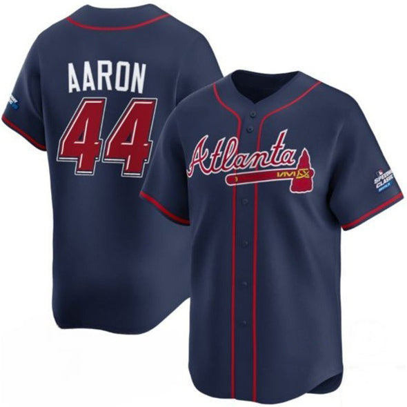Atlanta Braves #44 Hank Aaron Navy RONA 2025 Speedway Classic Alternate Limited Stitched Jersey