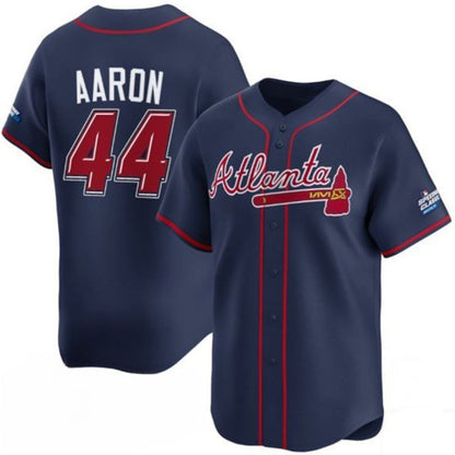 Atlanta Braves #44 Hank Aaron Navy RONA 2025 Speedway Classic Alternate Limited Stitched Jersey