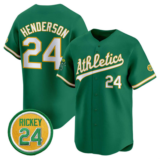 Oakland Athletics #24 Rickey Henderson Green RONA 2024 Limited With Rickey Henderson Patch Stitched Jersey