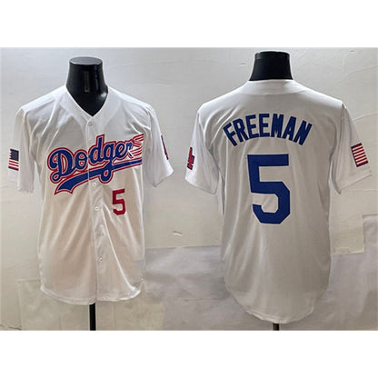Los Angeles Dodgers #5 Freddie Freeman White RONA With American Flag Patch Limited Stitched Jersey