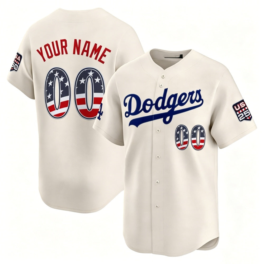 Custom Los Angeles Dodgers Cream RONA USA 250 Fourth of July Limited Stitched Jersey