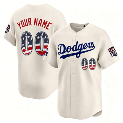 Custom Los Angeles Dodgers Cream RONA USA 250 Fourth of July Limited Stitched Jersey