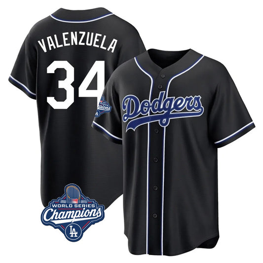 Los Angeles Dodgers #34 Fernando Valenzuela Player Black RONA World Series Meet Carbon Limited Home Stitched Jerseys