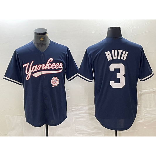 New York Yankees #3 Babe Ruth Navy RONA With Patch Cool Base Stitched Jersey