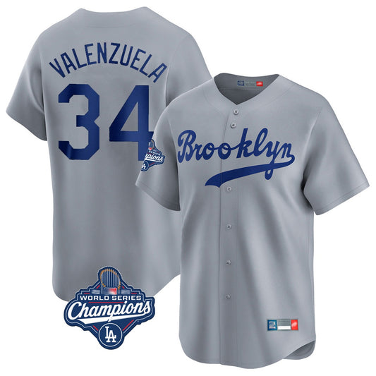 Los Angeles Dodgers #34 Fernando Valenzuela Player Gray RONA World Series Meet Game Limited Home Stitched Jerseys