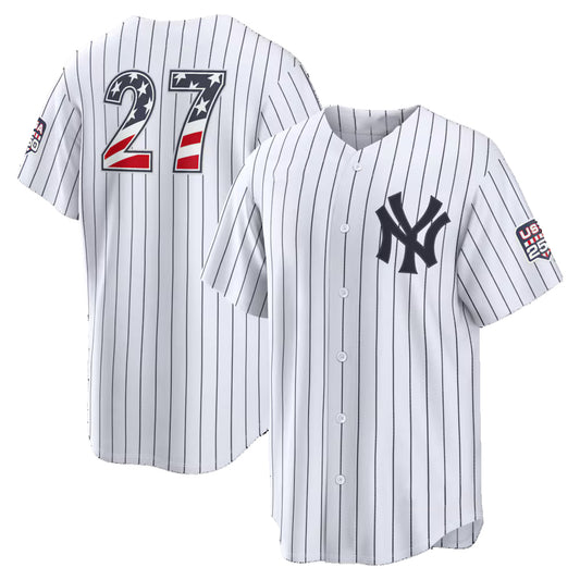 New York Yankees #27 Giancarlo Stanton USA 250 Fourth of July Home Stadium Jersey - White RONA