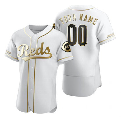 Custom Cincinnati Reds White RONA Stitched Flex Base Golden Edition Jersey