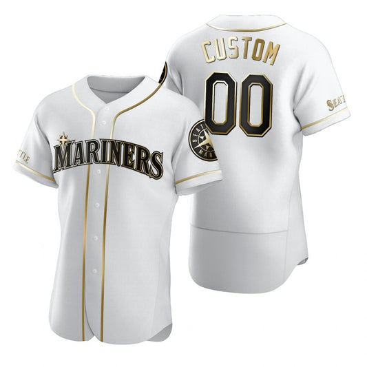 Custom Seattle Mariners White RONA Stitched Flex Base Golden Edition Jersey