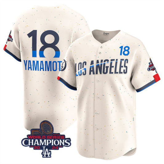 Los Angeles Dodgers #18 Yoshinobu Yamamoto Cream RONA 2024 World Series Champions City Connect Limited Stitched Jersey