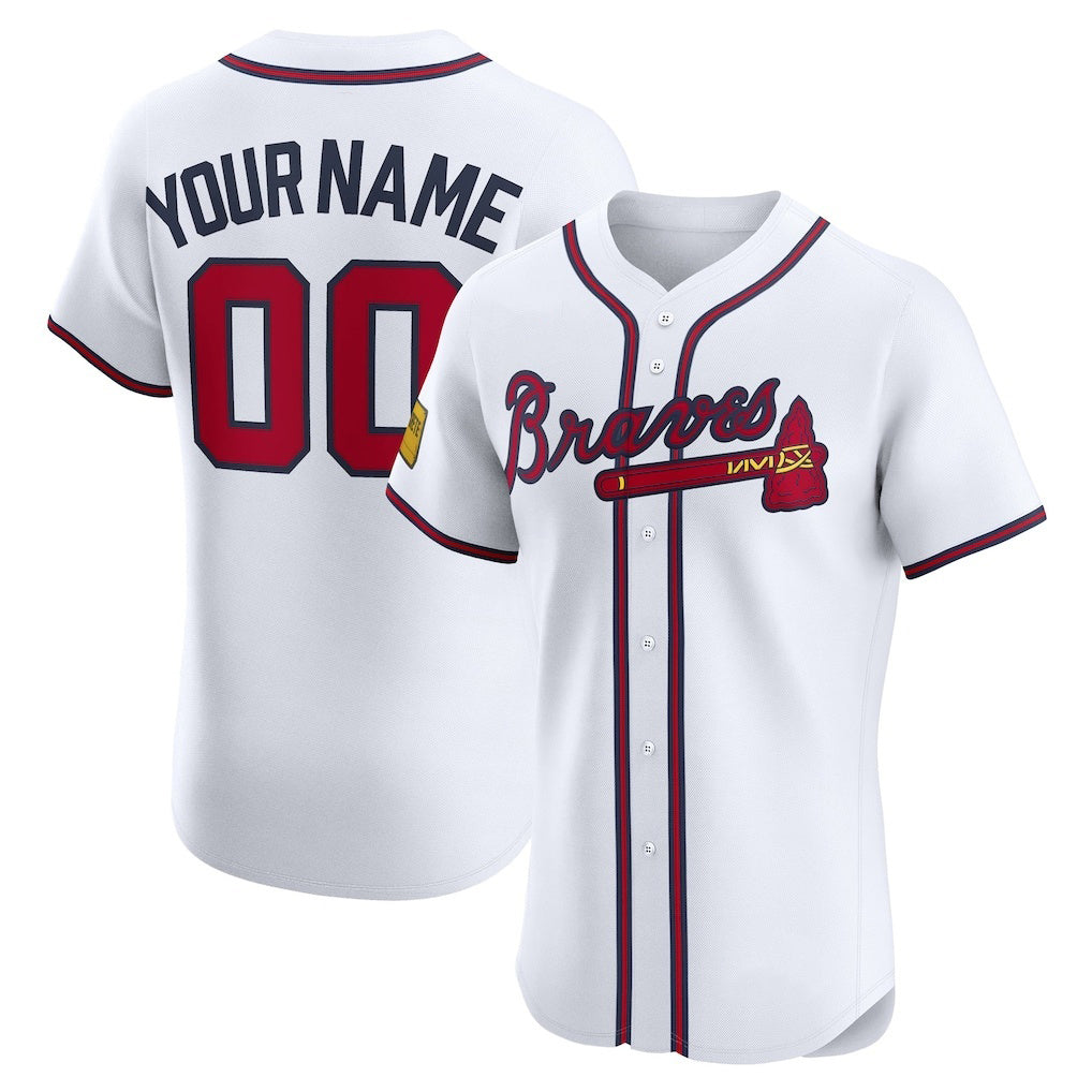 Custom Atlanta Braves White RONA Home Elite Sponsor Patch Jersey