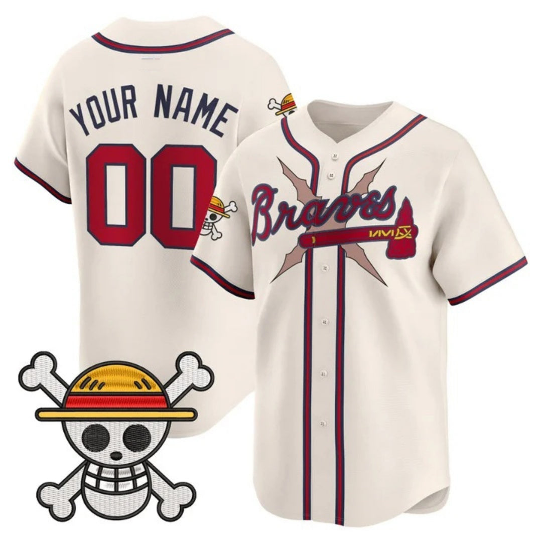 Custom Atlanta Braves x One Piece Cream RONA Vapor Premier Limited Jersey - Stitched
