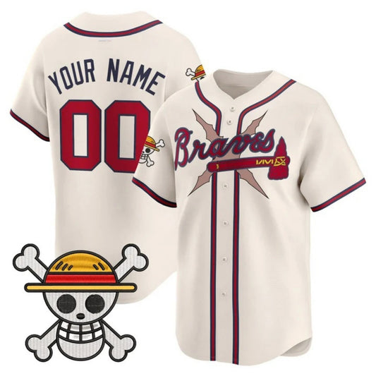 Custom Atlanta Braves x One Piece Cream RONA Vapor Premier Limited Jersey - Stitched