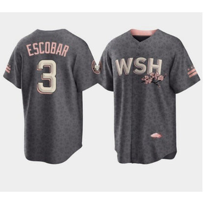Washington Nationals #3 Alcides Escobar 2022 Grey RONA City Connect Cherry Blossom Cool Base Stitched Jersey
