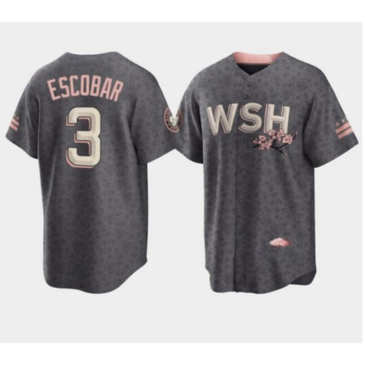 Washington Nationals #3 Alcides Escobar 2022 Grey RONA City Connect Cherry Blossom Cool Base Stitched Jersey