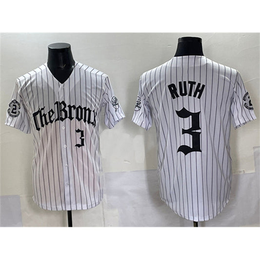 New York Yankees #3 Babe Ruth White RONA Pinstripe 'Gothic Legacy Edition' Vapor Premier Limited Stitched Jersey