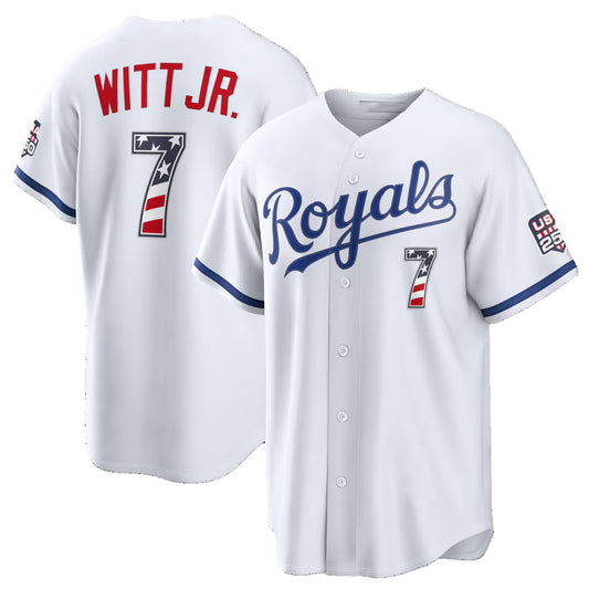 Kansas City Royals #7 Bobby Witt Jr. USA 250 Fourth of July Home Stadium Jersey - White RONA