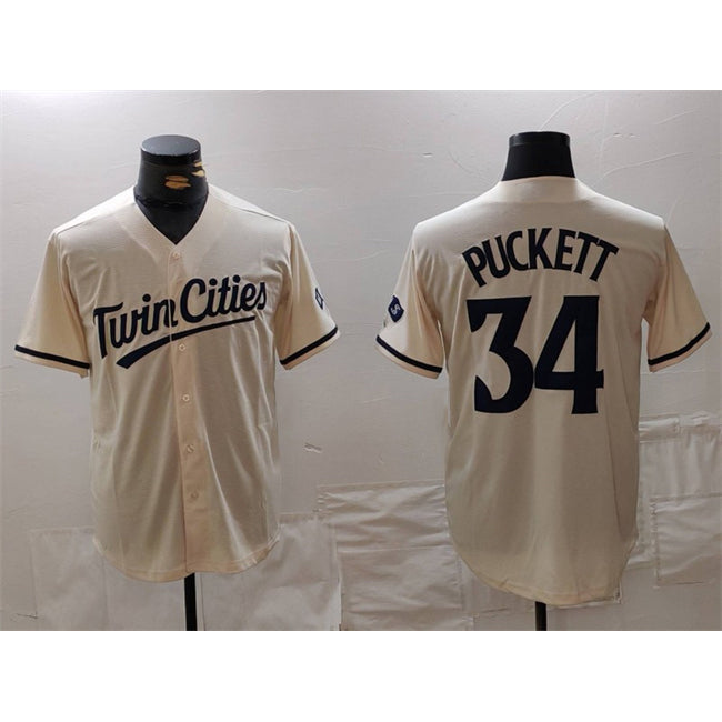 Minnesota Twins #34 Kirby Puckett Cream RONA Cool Base Stitched Jersey