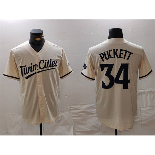 Minnesota Twins #34 Kirby Puckett Cream RONA Cool Base Stitched Jersey