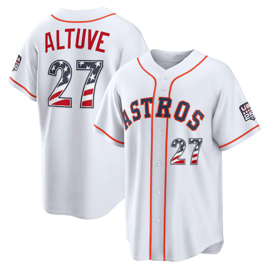 Houston Astros #27 Jose Altuve USA 250 Fourth of July Home Stadium Jersey - White RONA