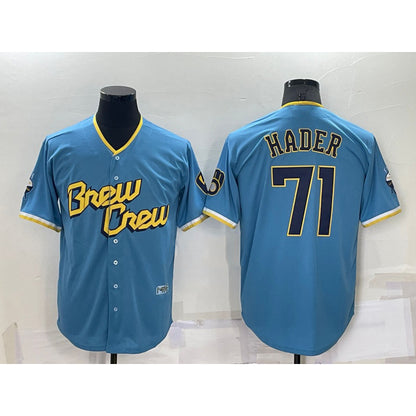 Milwaukee Brewers #71 Josh Hader Blue RONA 2022 City Connect Cool Base Stitched Jersey