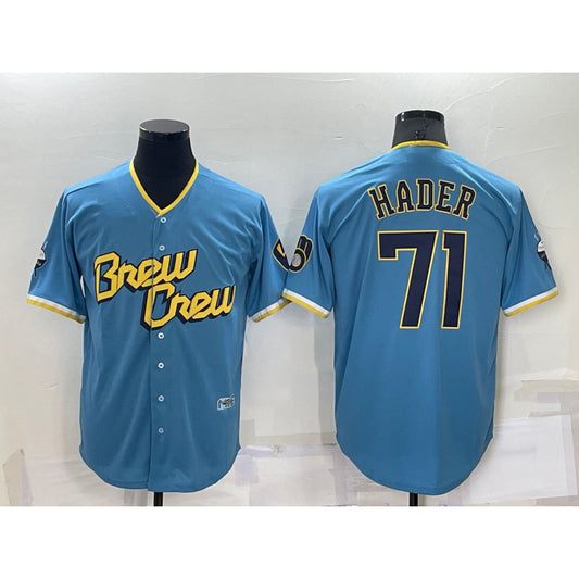 Milwaukee Brewers #71 Josh Hader Blue RONA 2022 City Connect Cool Base Stitched Jersey