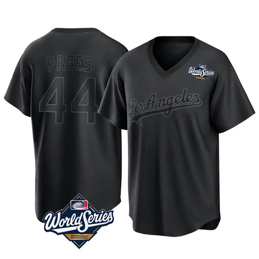 Los Angeles Dodgers #44 Andy Pages Player Black RONA World Series Pitch Fashion T-shirt Stitched Jerseys