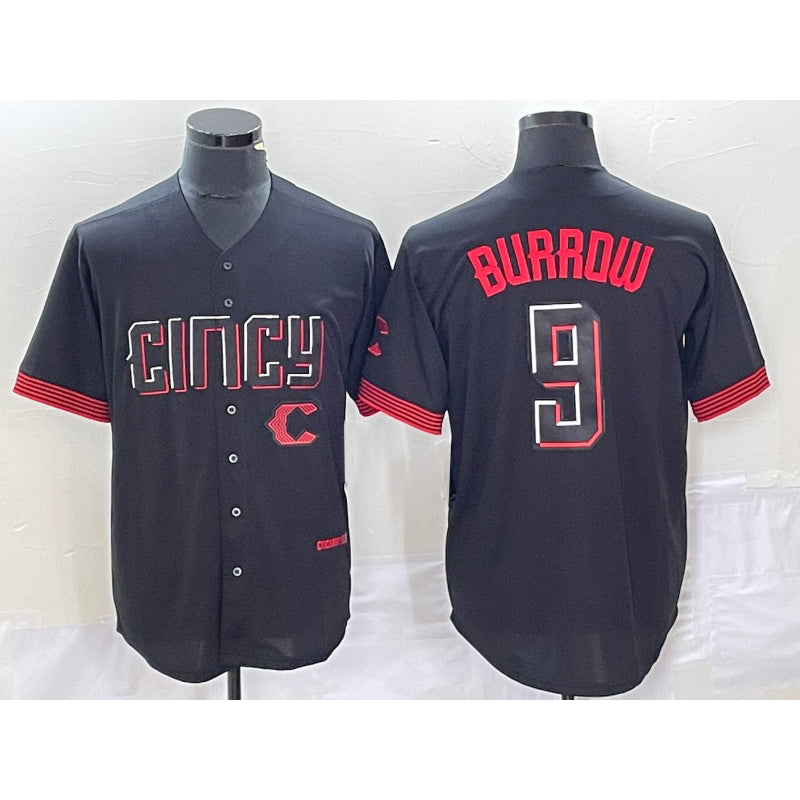 Cincinnati Reds #9 Joe Burrow Black RONA 2023 City Connect Cool Base Stitched Jersey