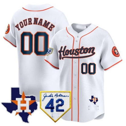 Custom Houston Astros 2024 Jackie Robinson Patch Vapor Premier Limited Jersey ¨C White 2 RONA