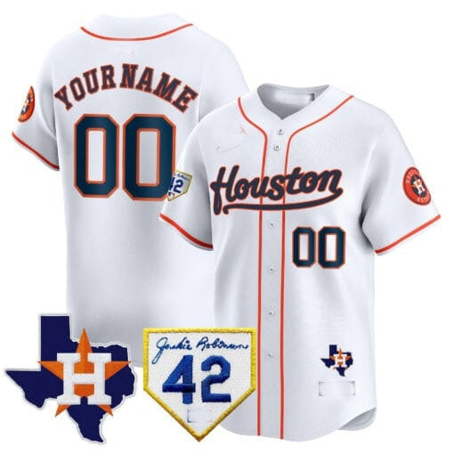 Custom Houston Astros 2024 Jackie Robinson Patch Vapor Premier Limited Jersey ¨C White 2 RONA