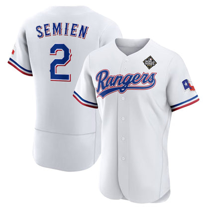 Texas Rangers #2 Marcus Semien White RONA 2023 World Series Flex Base Stitched Jersey