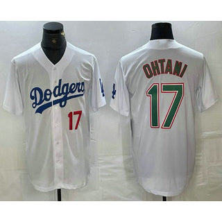 Los Angeles Dodgers #17 Shohei Ohtani Number White Green RONA Stitched Cool Base Jersey 2