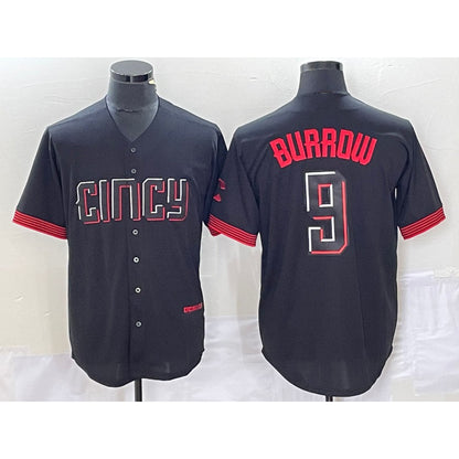 Cincinnati Reds #9 Joe Burrow Black RONA 2023 City Connect Cool Base Stitched Jersey 2