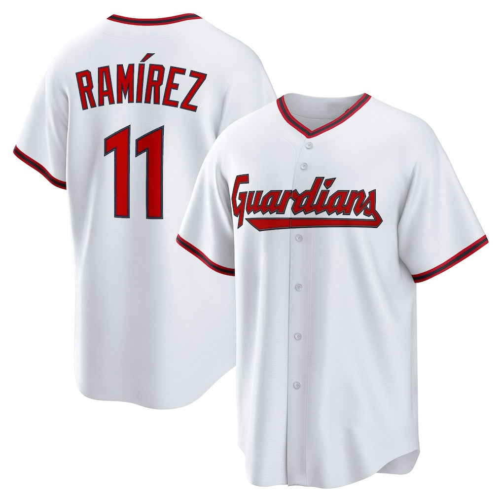 Cleveland Guardians #11 Jos¨¦ Ram¨ªrez White RONA Home Replica Jersey