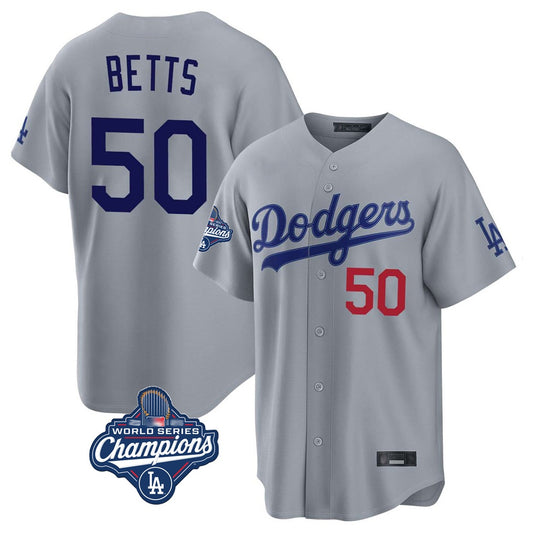 Los Angeles Dodgers #50 Mookie Betts Player Gray RONA World Series Meet Game Home Stitched Jerseys