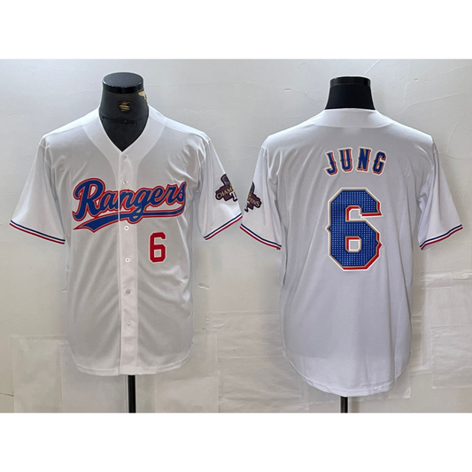 Texas Rangers #6 Josh Jung Number White RONA 2023 World Series Champions Cool Base Jersey 2