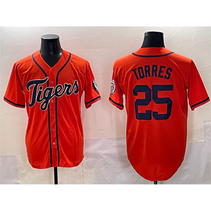 Detroit Tigers #25 Gleyber Torres Orange RONA With Patch Vapor Premier Limited Stitched Jersey