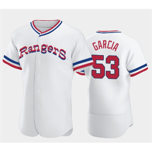 Texas Rangers #53 Adolis Garcia White RONA Throwback Stitched Flex Base Jersey
