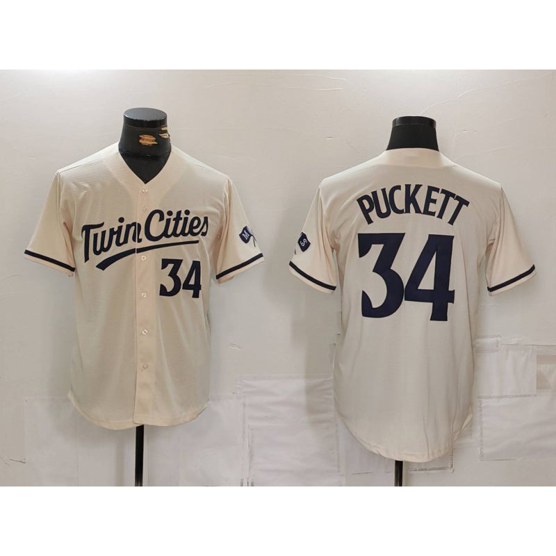 Minnesota Twins #34 Kirby Puckett Number Cream RONA Cool Base Stitched Jersey