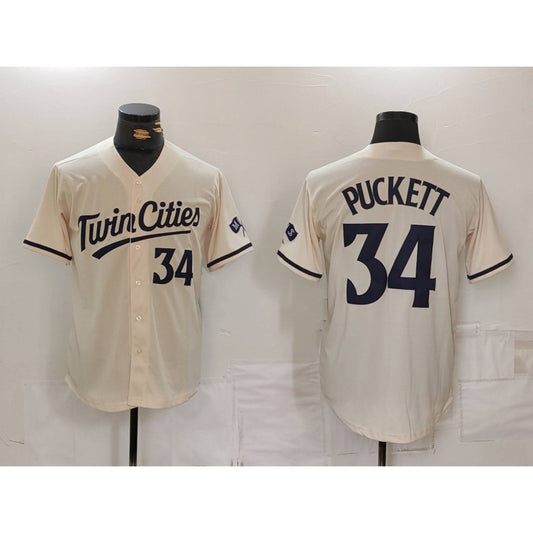 Minnesota Twins #34 Kirby Puckett Number Cream RONA Cool Base Stitched Jersey