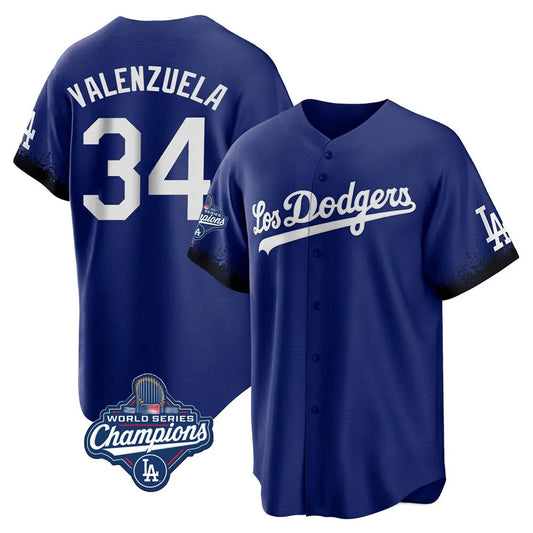 Los Angeles Dodgers #34 Fernando Valenzuela Player Royal RONA World Series Meet City Connect Home Game Stitched Jerseys