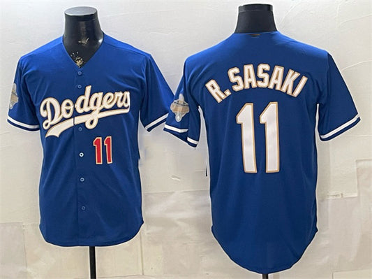 Los Angeles Dodgers #11 Roki Sasaki Royal RONA 2026 Alternate Gold Collection Stadium Stitched Jersey