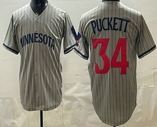 Minnesota Twins #34 Kirby Puckett Grey RONA Cool Base Stitched Jersey