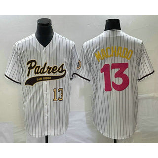 San Diego Padres #13 Manny Machado Number White RONA Pinstripe 2023 City Connect Cool Base Stitched Jersey